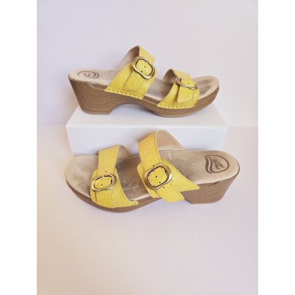 Dansko Sophie Yellow Leather Buckle Slip On Wedge Sandals Shoes 8.5 9 39 - Picture 1 of 11